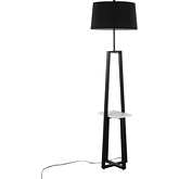 Cosmo Shelf Floor Lamp in White Marble, Black Metal & Black Linen Shade